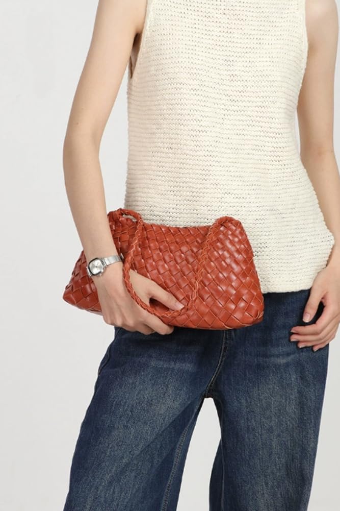 Gewebte Hobo-Taschen für Frauen Wildleder gewebt Stoff Tasche trendige Eimer Handtasche Unterarm Umhängetasche Vintage Handtasche Retro Clutch Taschen