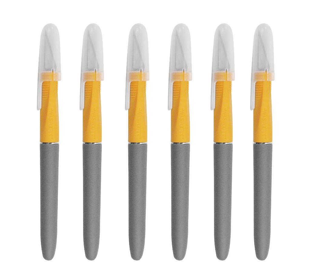 Westcott E-30403 00-I Skalpell Titanium Softgrip-Griff mit Schutzkappe, 6 Stück, 13 cm, grau/gelb