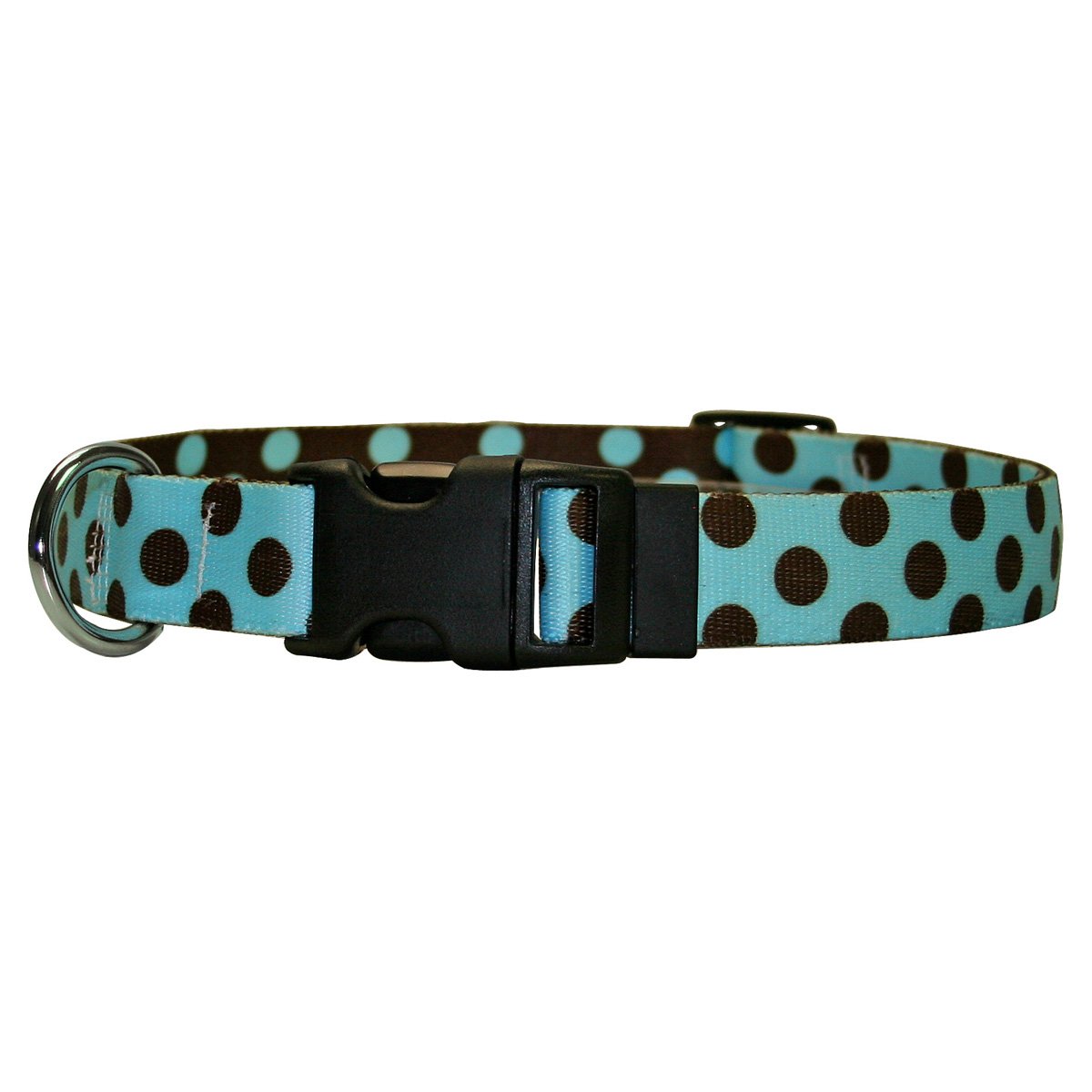 Yellow Dog Design Standard Easy-Snap Collar, Blue/Brown Polka Dot, Extra Small 8" - 12"