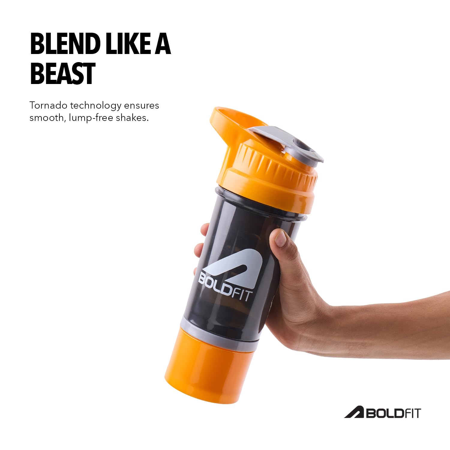 Boldfit Shaker da palestra in plastica per frullati proteici, a prova di perdite, per integratori con scomparto extra, pre-allenamento e BCAA, bottiglia per frullati proteici, bottiglia da palestra