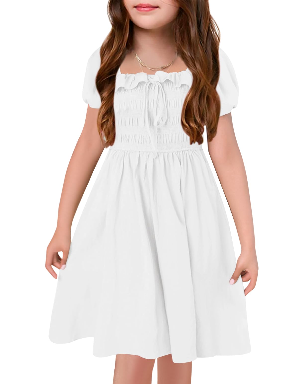 Snapklik.com : Girls Summer Dresses Boho Smocked Puff Sleeve Casual ...