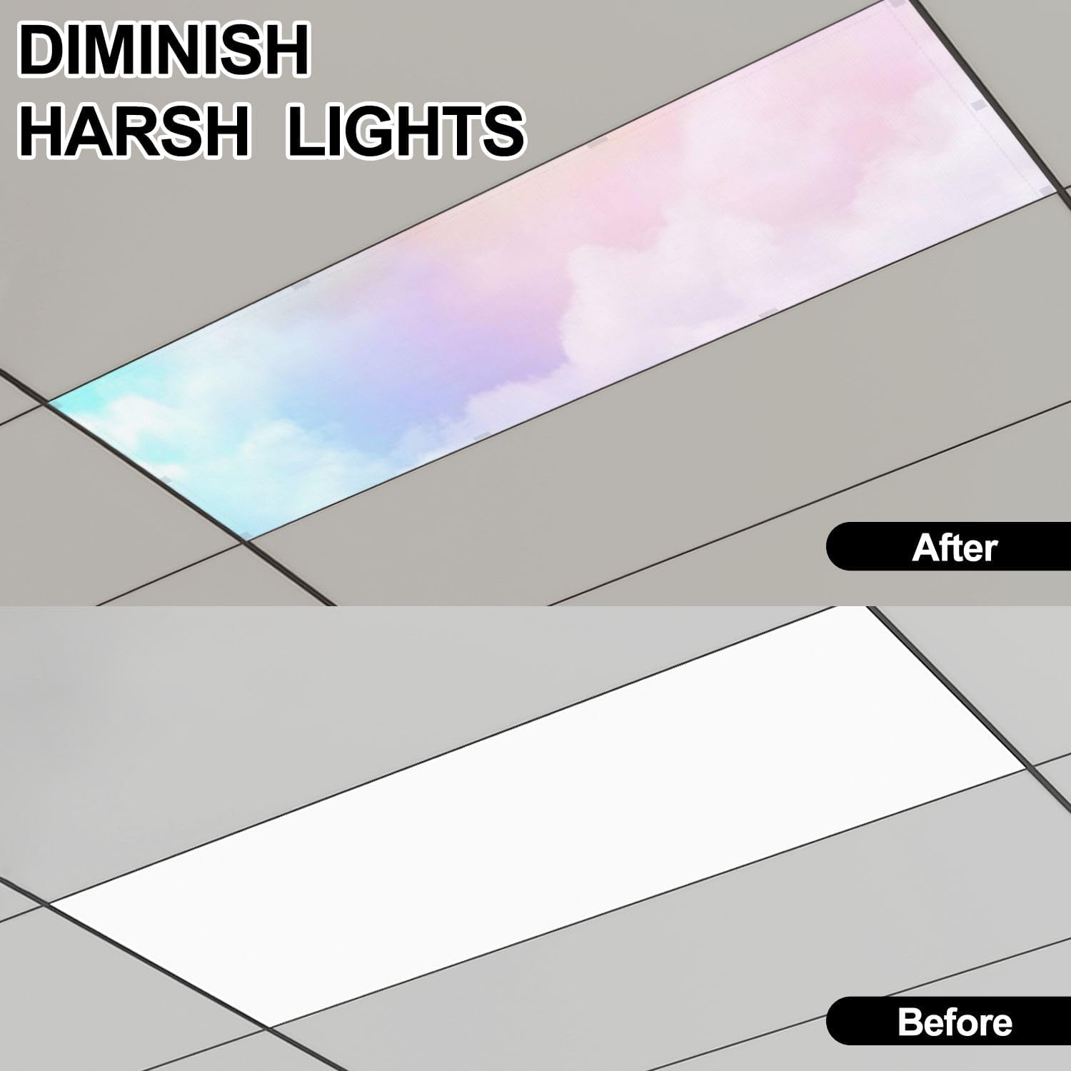 Fluorescent Light Covers for Ceiling Lights Cloud Series Colorful Cotton Candy Soft Fog Clouds Pastel Easy to Install Magnetic Light Filter for Classroom Office Hospitals School Home Decor