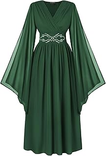Scarlet Darkness Women's Renaissance Costume Wrap V Neck Medieval Dress Split Bell Sleeve Embroidery