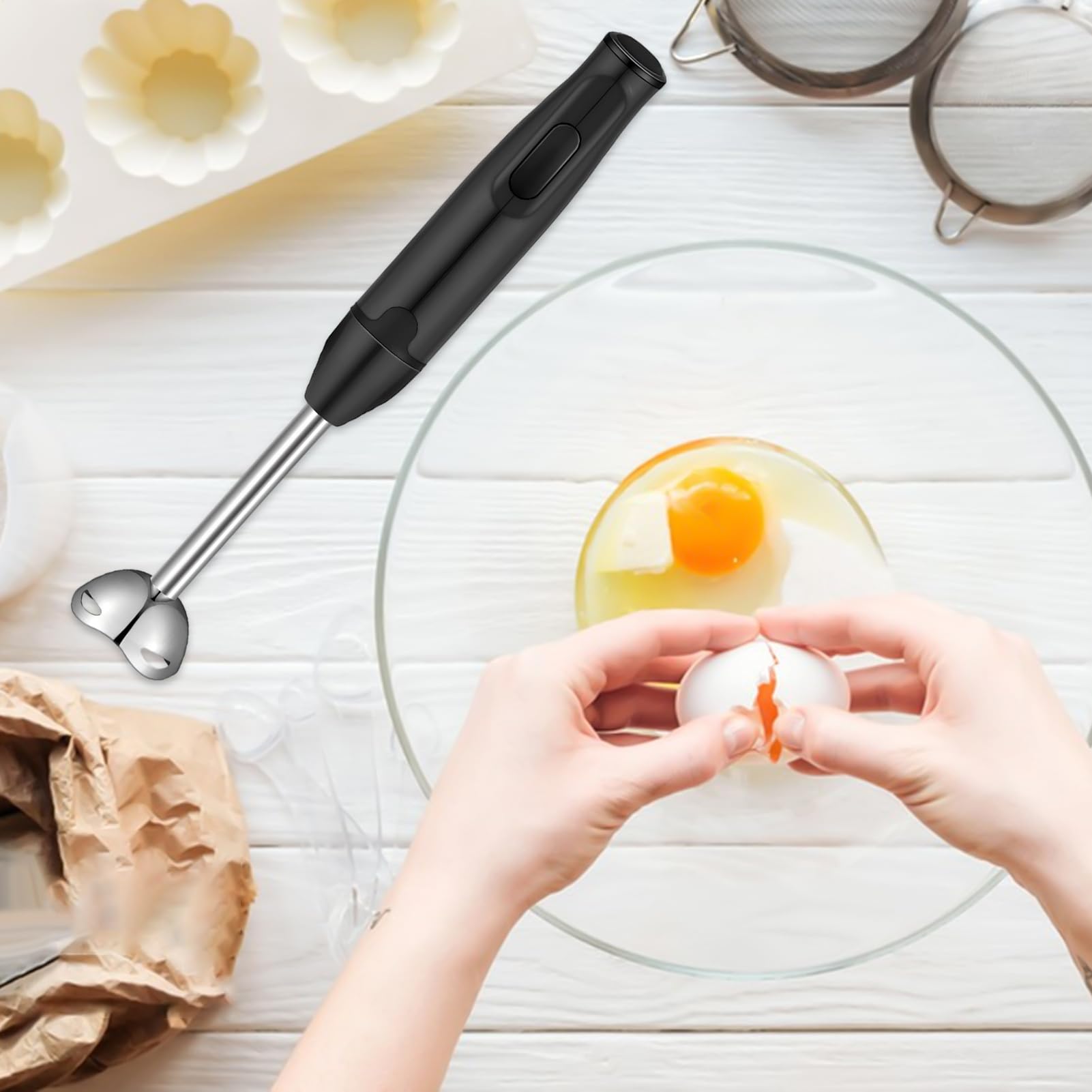 Elektryczny Blender Ręczny 400W Elektryczny Mikser z Końcówką Zanurzaniową | Mikser Ręczny do Napojów Do Napojów, Kawy, Mleka, Kuchni, Zupy, Jedzenia, Puree, Pieczenia,