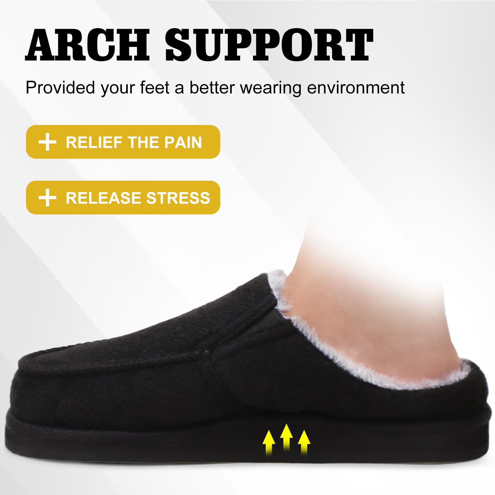 ONCAI Pantofole da Uomo in Comfort Pelo Cotone Strisce Ciabatte da Casa in Lana con Memory Foam Supporto Arco Suola in Gomma Taglia 40-50