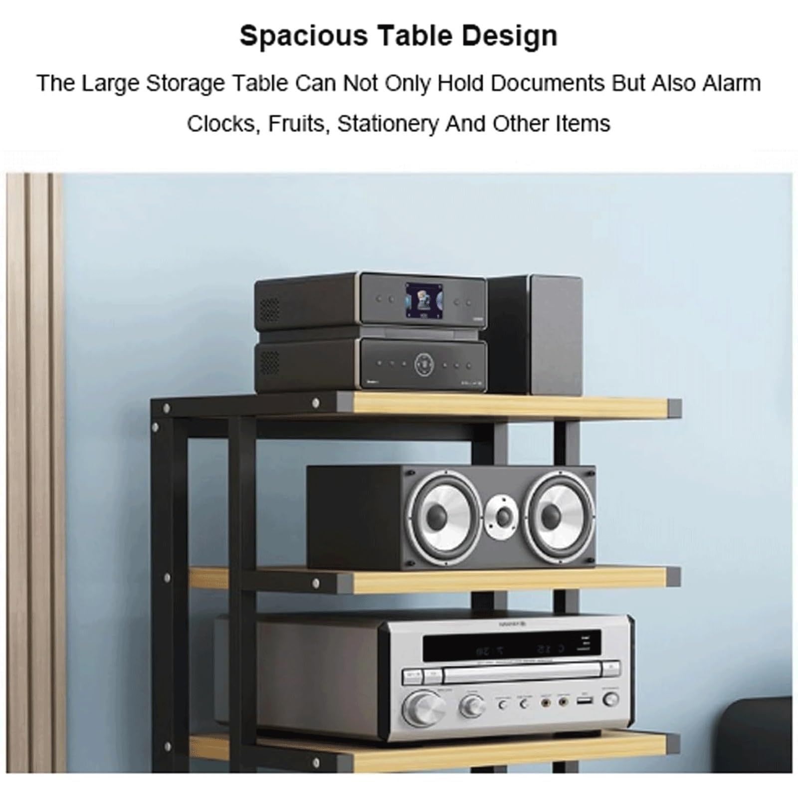 Audio-Rack, bewegliches Stereo-Rack, Audio-Geräte-Rack, Audio-Stereo-Regal, offenes HiFi-Rack aus Holz, Audio-Video-Regal mit Rädern(Red,5 Tier)