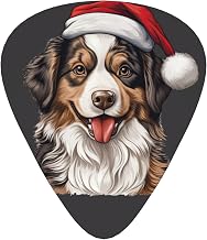 Christmas Dog Australian Shepherd 12 Pack Guitar Picks For Electric Acoustic Bass Guitar Ukelele(Includes Thin Medium Heavy Gauges Guitar Plectrums With Plastic Picks Box)