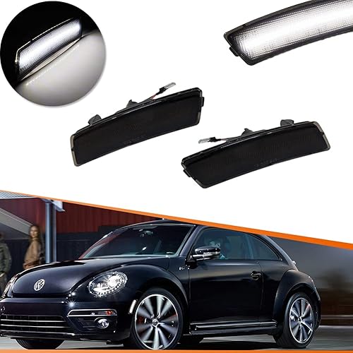 ADIIL Luces de marcador laterales LED blancas con lente ahumada compatibles con VW Beetle 2012-2019 VW Ti-guan 2018 en adelante, reemplaza las