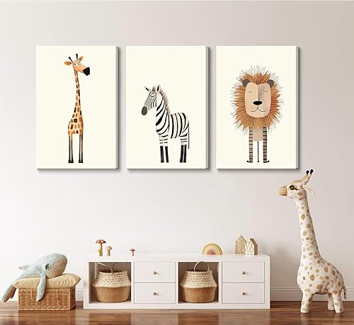 Miniatura 2 de Arte de pared de safari para cuarto de bebé, lienzo de animales para decoración de pared, diseño de jirafa, león, cebra, selva, pósteres para bebé,