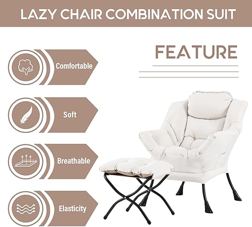 Miniatura 5 de LITA Silla Lazy con otomana, moderna silla tapizada para ocio, silla de lectura con reposabrazos y un bolsillo lateral para sala de estar,