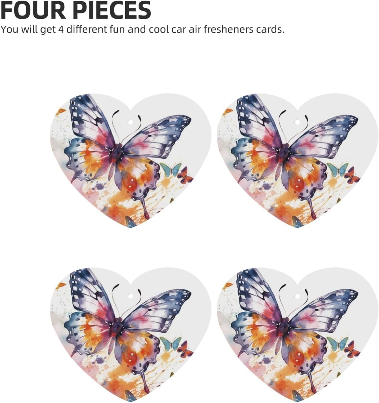 Watercolor butterfly Car Air Fresheners Cards Set of 4 Pieces, Long-Lasting Auto Aromatherapy Tablets Gifts Car Rearview Mirror Pendant Hanging Scented Cards for Wardrobe Bathroom image 2