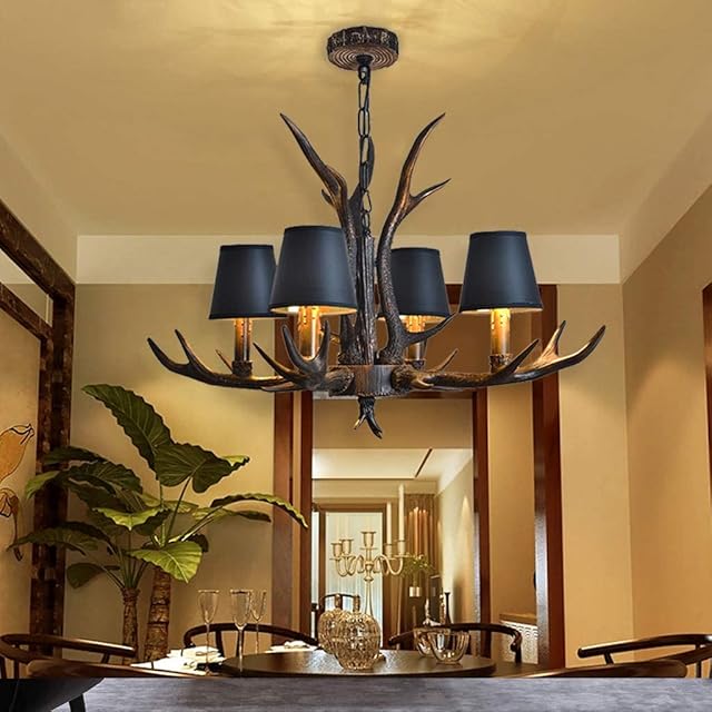 Pendant Lights Retro Resin Antlers Dining Table Hanging Lamp Height Adjustable Restaurant E14 Base Candle Chandelier Living Room Rustic Ceiling Lamp Dining Room Clothing Store Art Droplight,4 Heads