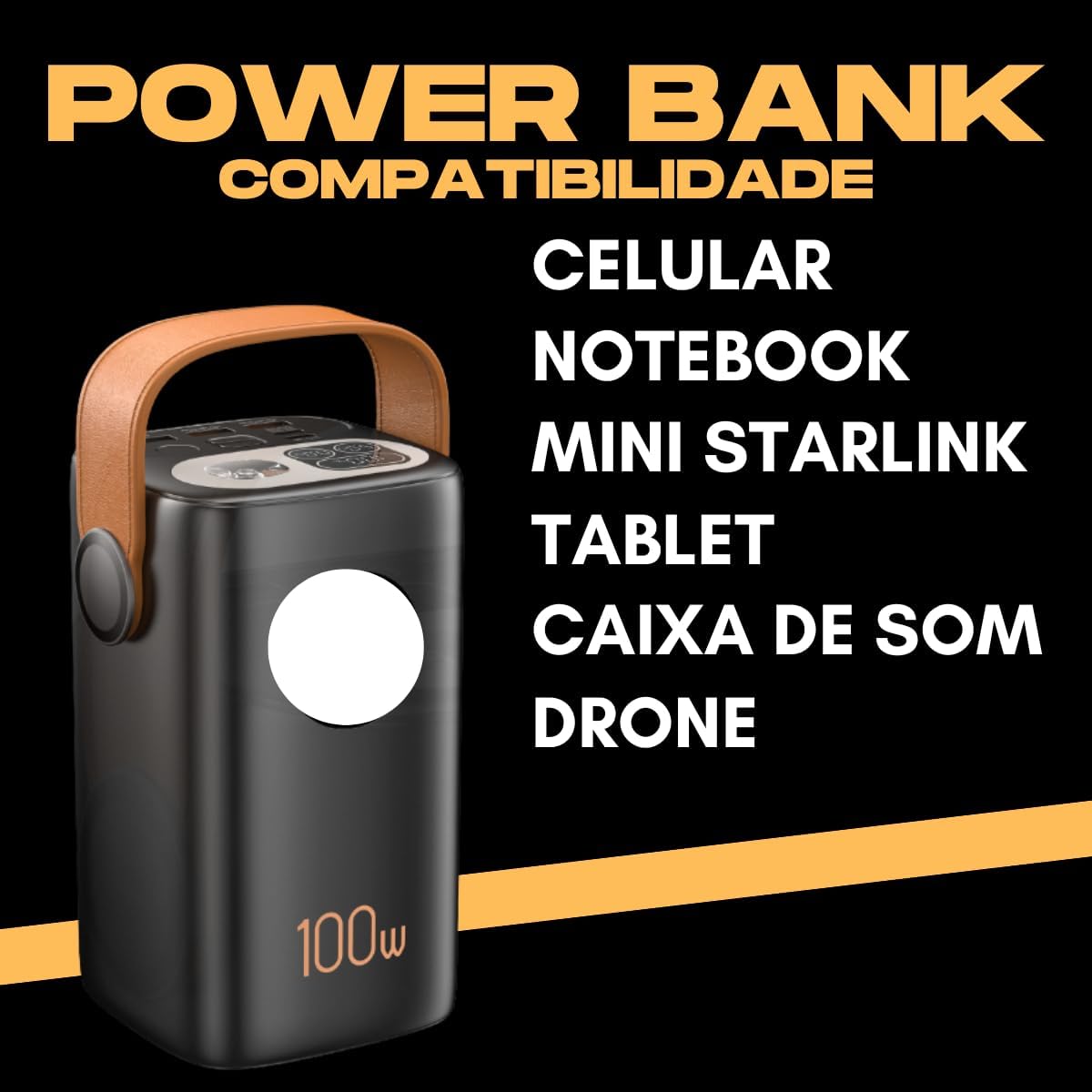Power Bank Portátil 60000mAh, 100W Turbo, Carregador para Múltiplos Dispositivos, Mini Starlink, Celular, Tablet, Caixa de Som Power Bank Portátil 60000mAh, 100W Turbo, Carregador para Múltiplos Dispositivos, Mini Starlink, Celular, Tablet, Caixa de Som