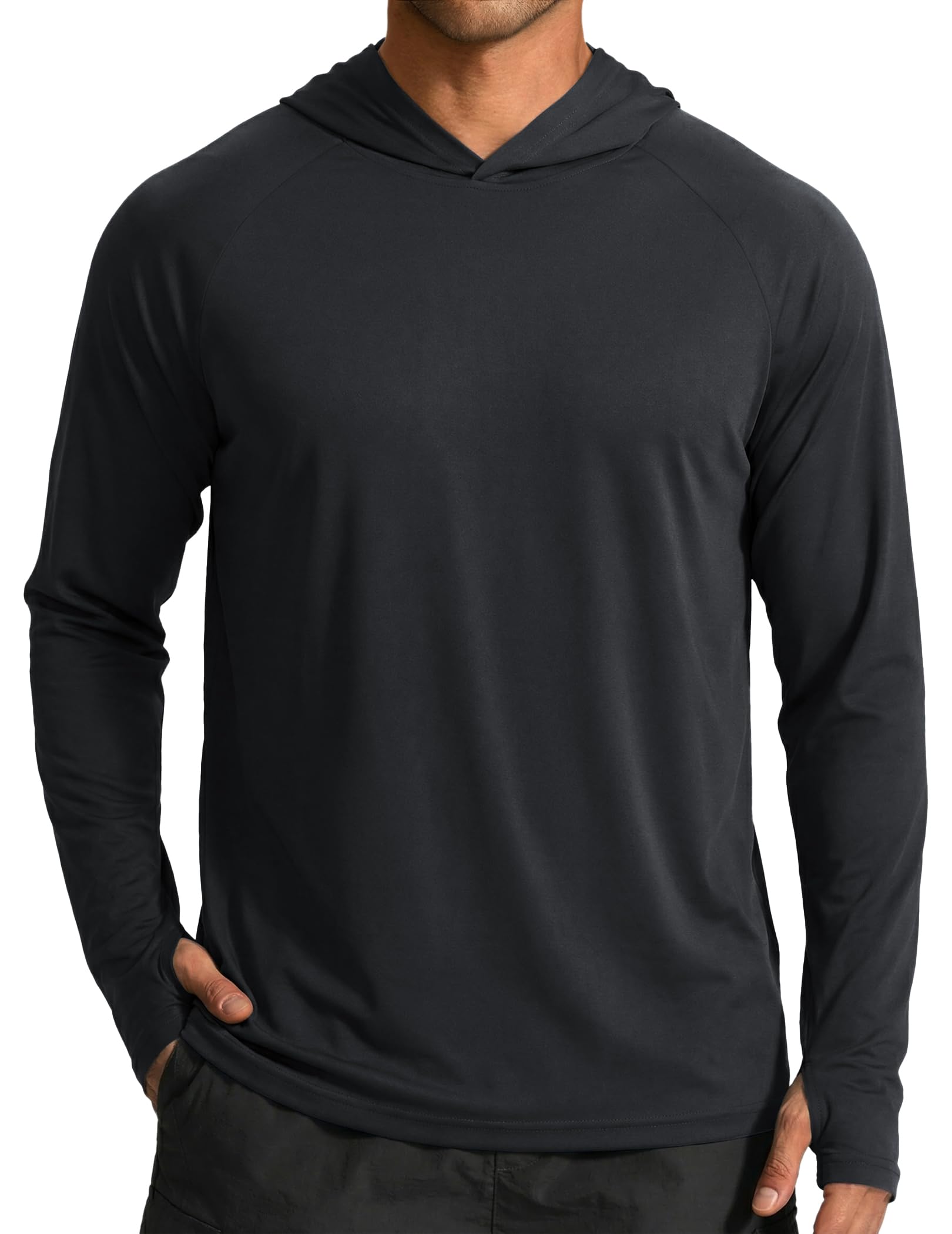 Men's UPF 50+ Sun Shirt Long Sleeve Fishing Shirt UV Protection Hoodie Summer Running Hiking Hooded Rash Guard