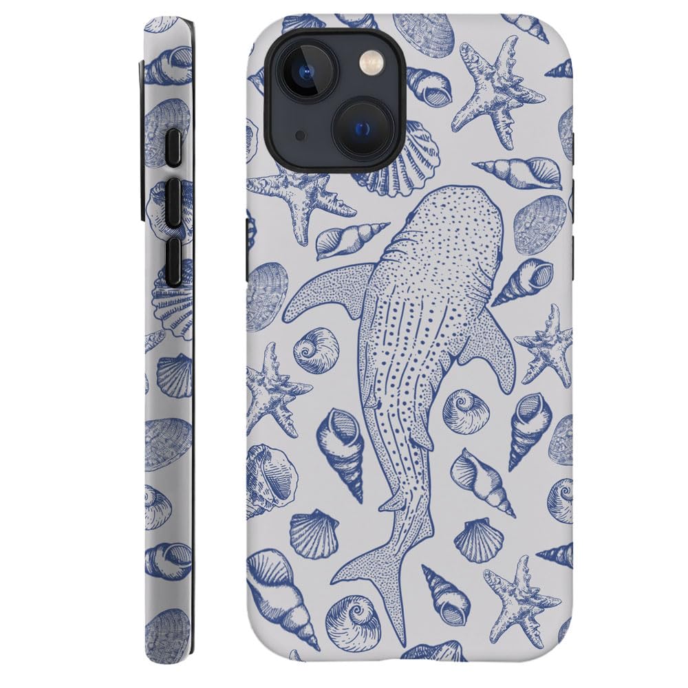 DAIZAG Case Compatible with iPhone 15,Fit Shockproof Cover for Women Girls,Blue Seashell Whale Shark Ocean