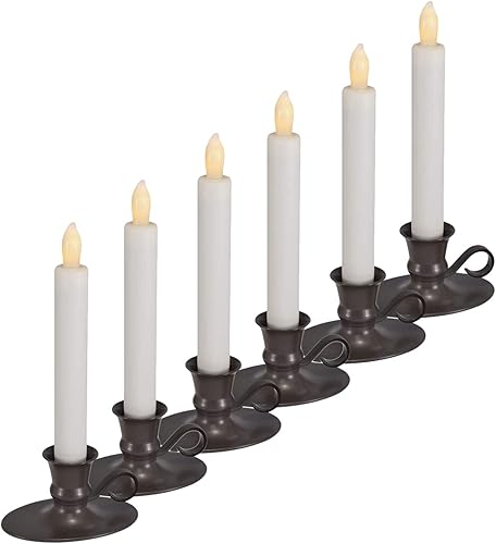 Mark Feldstein & Associates Juego de 6 velas LED cónicas clásicas blancas de 8 pulgadas sin llama de Navidad con temporizador