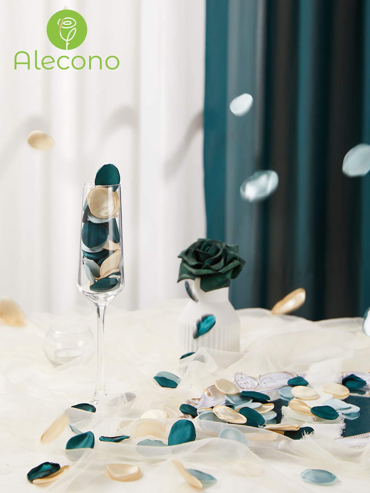 Alecono Seiden-Rosenblätter, grüne künstliche Rosenblätter für Hochzeit, künstliche Blütenblätter für Bad, Party, Abendessen, Tischdekoration