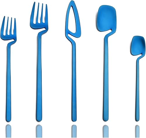 JASHII Juego de cubiertos de acero inoxidable 304, color azul mate, juego de cubiertos de 20 piezas, moderno juego de cubiertos colgantes, regalo de