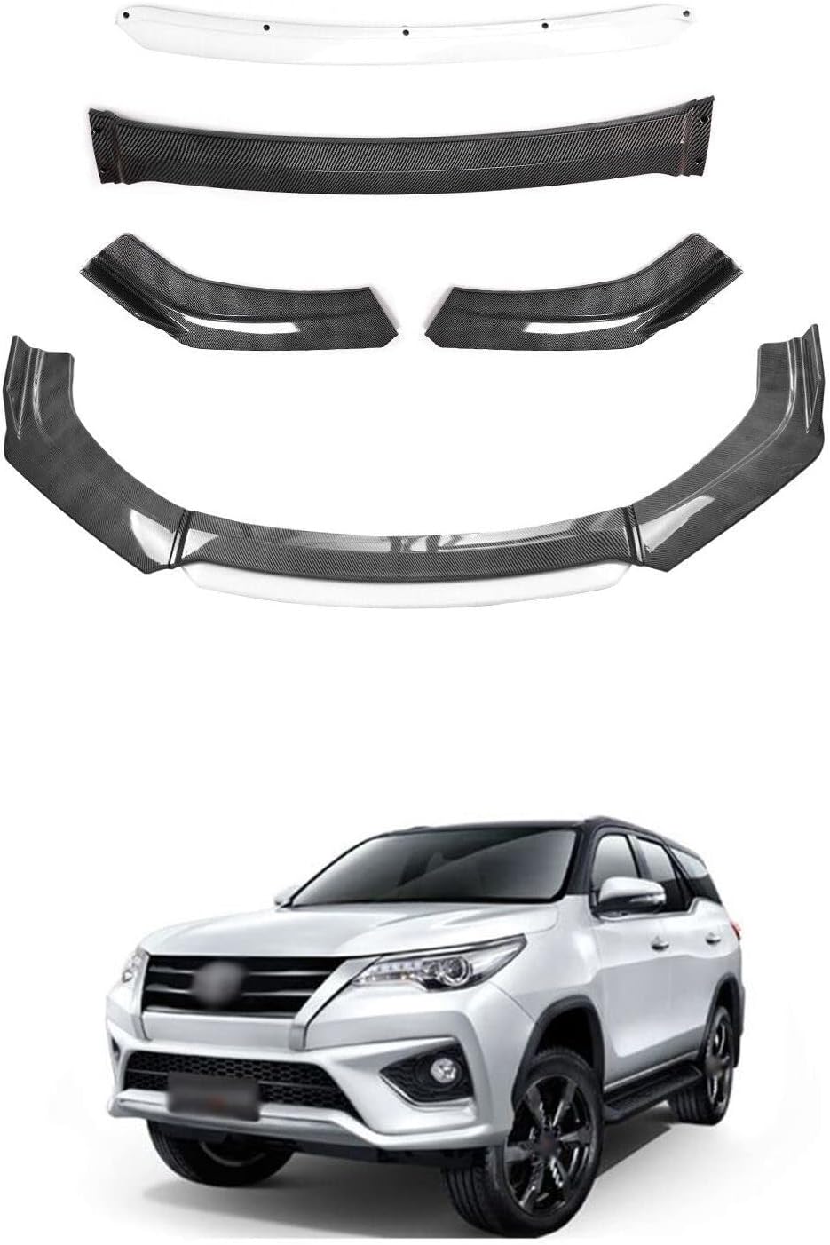 Universal Front Bumper Lip Kit, Car Front Bumper Spoiler Splitter Body Kit Side Skirt Front Bumper Protector Guard Scratch-Resistant fits Compatible with Fortuner
