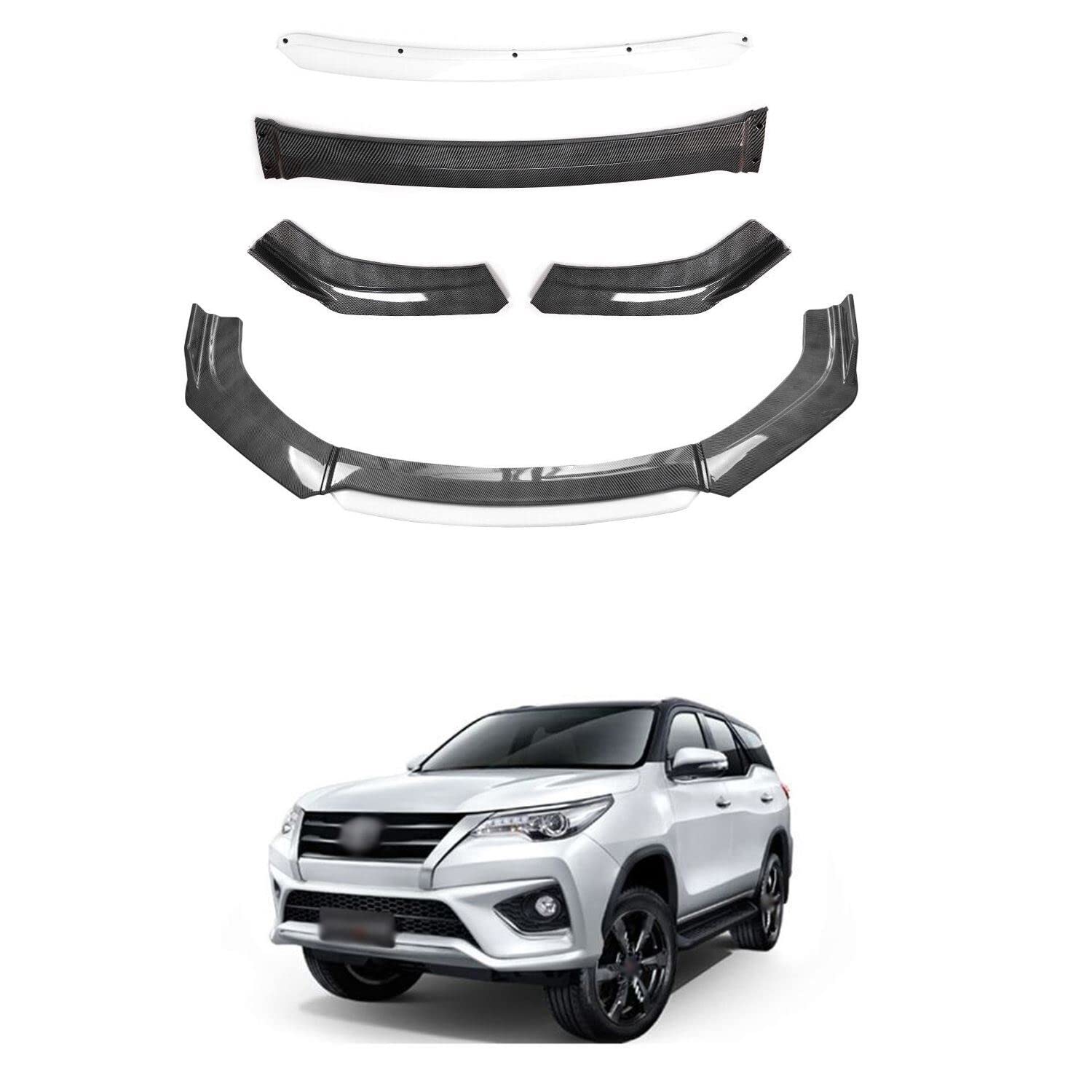 XZRTZ Universal Front Bumper Lip Kit, Car Front Bumper Spoiler Splitter Body Kit Side Skirt Front Bumper Protector Guard Scratch-Resistant fits Compatible with Fortuner