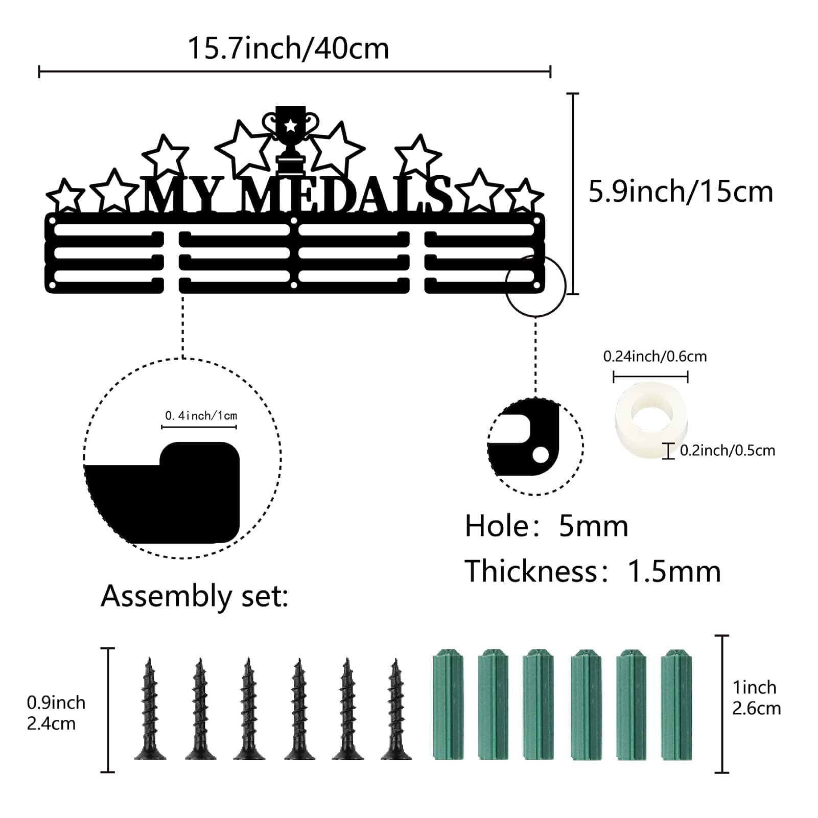 CREATCABIN Le Mie Medaglie Appendiabiti per Medaglie Display Porta Medaglie Stella Porta Trofei Telaio Sport Appeso in Metallo Premi per Atleti Supporto A Parete in Ferro Decorazione Oltre 40x15cm