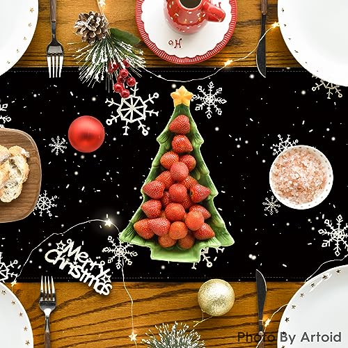Image of Artoid Mode Black Snowman Snowflake Let it Snow Winter Table Runner, Christmas Kitchen Dining Table Decoration for Home Party Decor 13x72 Inch