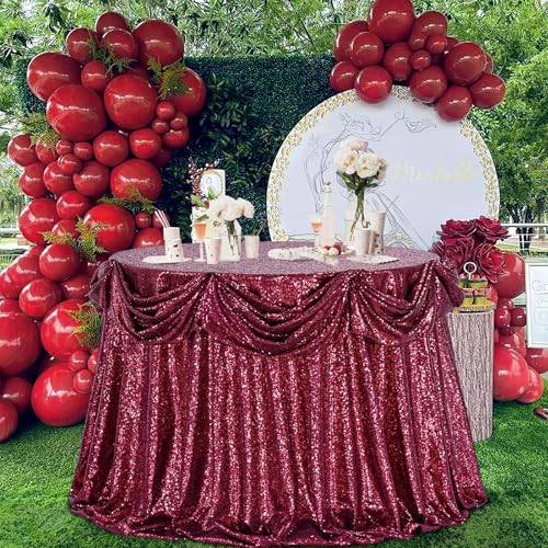 Image of B-COOL Round Tablecloth Sequin Draping Decorations: 132 Inch Tablecloths Sequence Overlay Shimmer Fabric for Birthday Dinner Parties Christmas