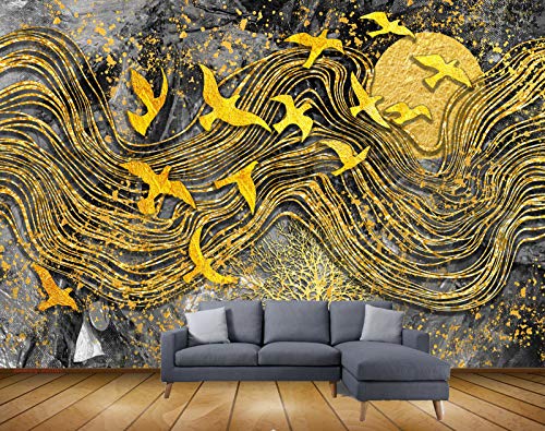Beibehang Exclusive BVZ1141 Modern Minimalistic Golden Abstract Lines Flying Birds