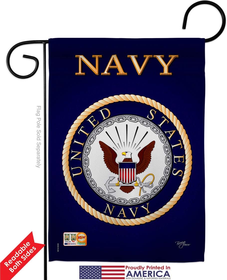 Breeze Decor Navy Garden Flag Set Wall Hanger Armed Forces USN Seabee United State American Military Veteran Retire Official Small Decorative Gift Yard House Banner Double-Sided Made in USA 13 X 18.5