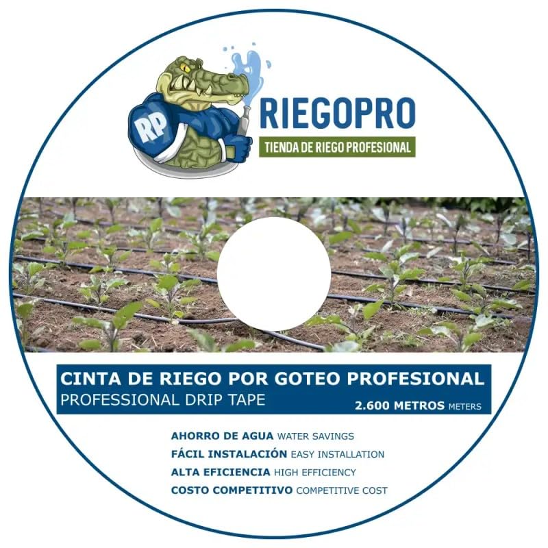 RIEGOPRO Cinta de Riego por Goteo 6 Mil – Distancia entre Goteros 30 cm – Rollo Profesional 2600 m – Tubo de Goteo Agrícola