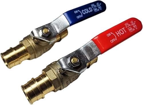 2 válvulas de bola de expansión XFITTING Pex A de 3/4 pulgadas, 1 rojo/caliente y 1 azul/frío, tubo Pex A, puerto completo, latón