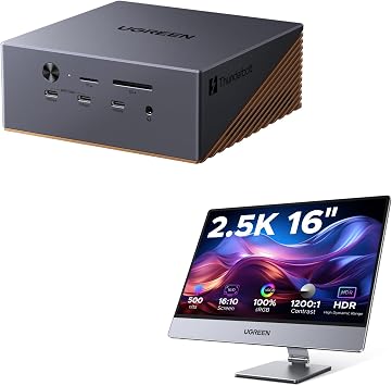 UGREEN Maxidok Thunderbolt 5 Docking Station Bundle with UGREEN 16 Inch 2.5K Portable Monitor with Magnetic Stand for Work & Gaming