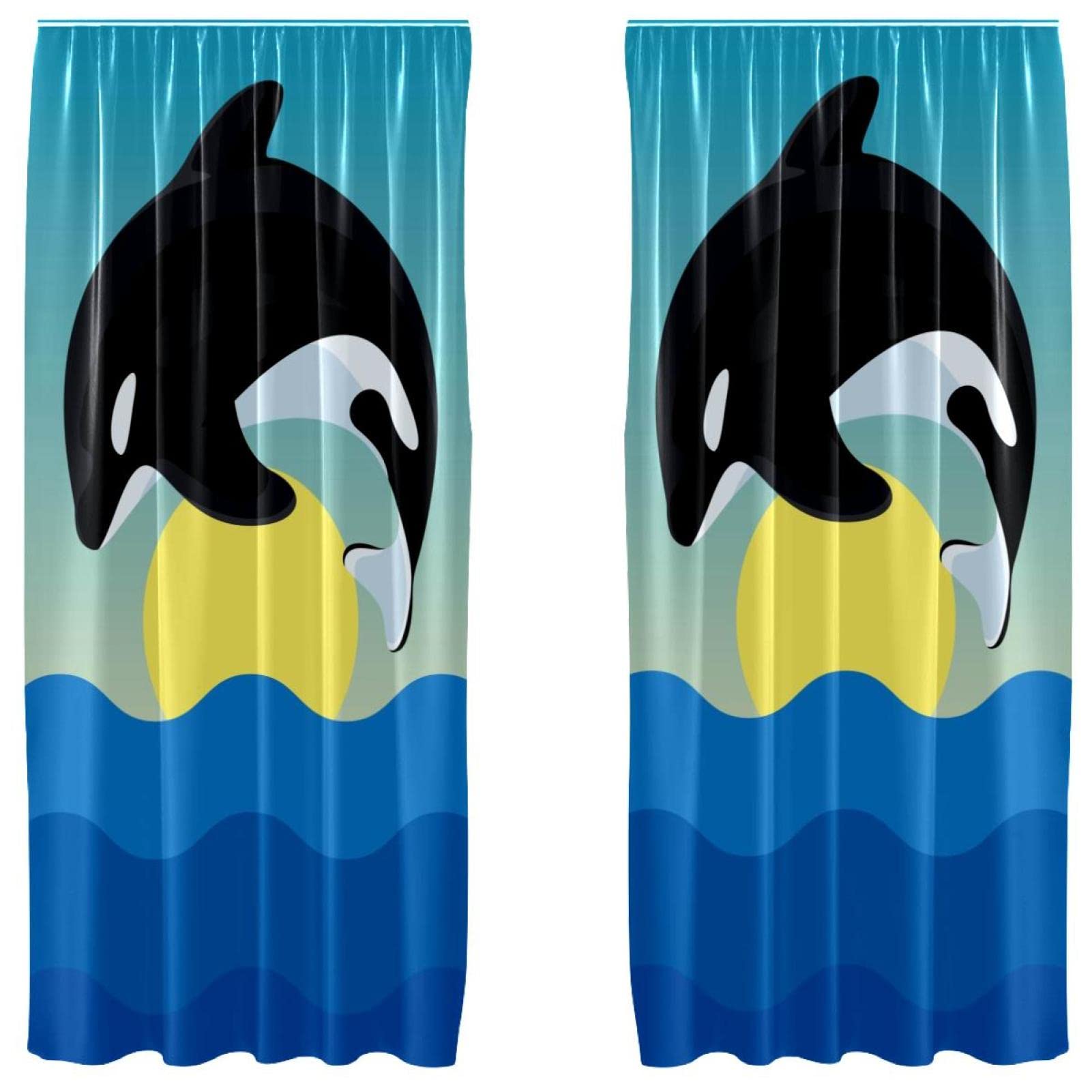 Rideaux baleines océan lot de 2 panneaux légers à passe-tringle pour chambre d'enfant 140x213cm