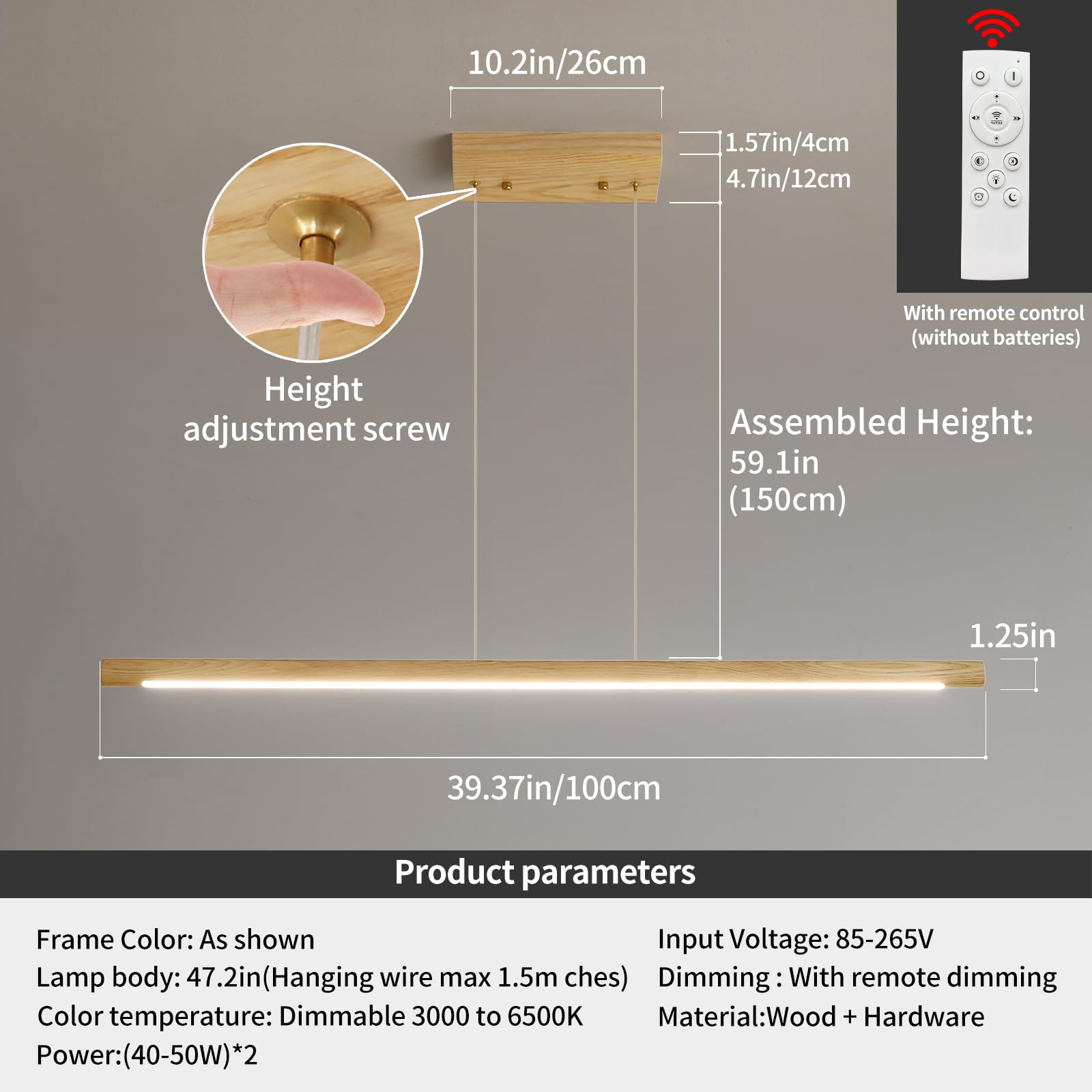 Mikeru 100cm Ash Wood Round Pendant Light - Image 2