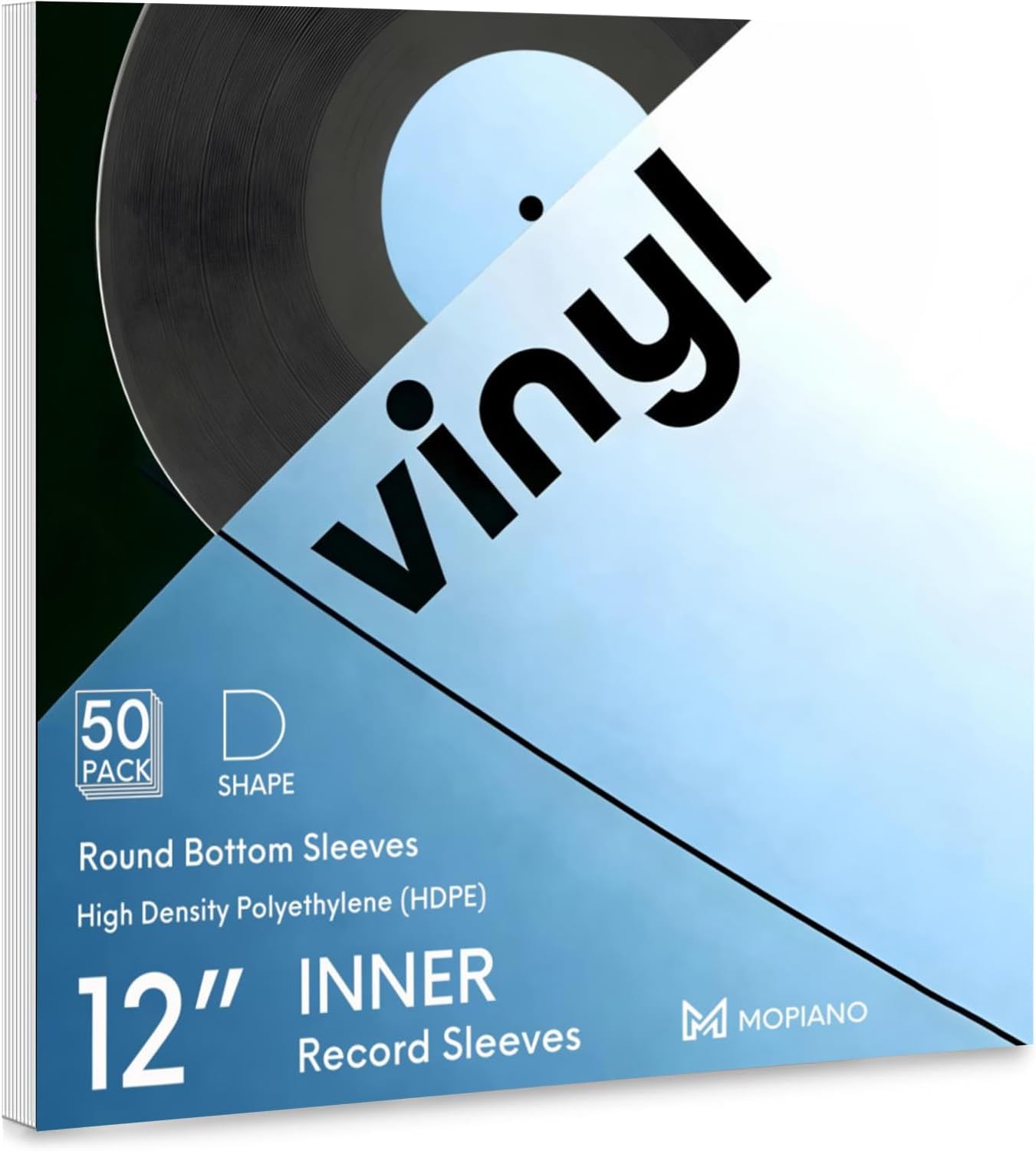 Mopiano 50x12" Inner Vinyl Record Sleeves Round Bottom,33 RPM Anti Static Inner LP Sleeve,Protect Vinyl from Dust,Dirt & Scratches.