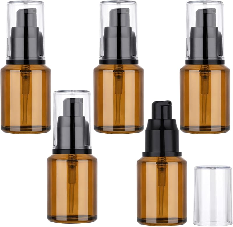 Segbeauty Frasco de Vidro Âmbar com Bomba e Tampa, 30 mL, Pacote com 5