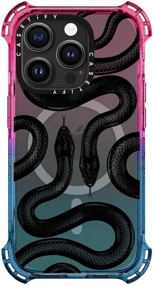 CASETiFY Bounce iPhone 15 Pro Case [6X Military Grade Drop Tested / 21.3ft Drop Protection/Compatible with Magsafe] - Animal Prints - Black Kingsnake - Cotton Candy