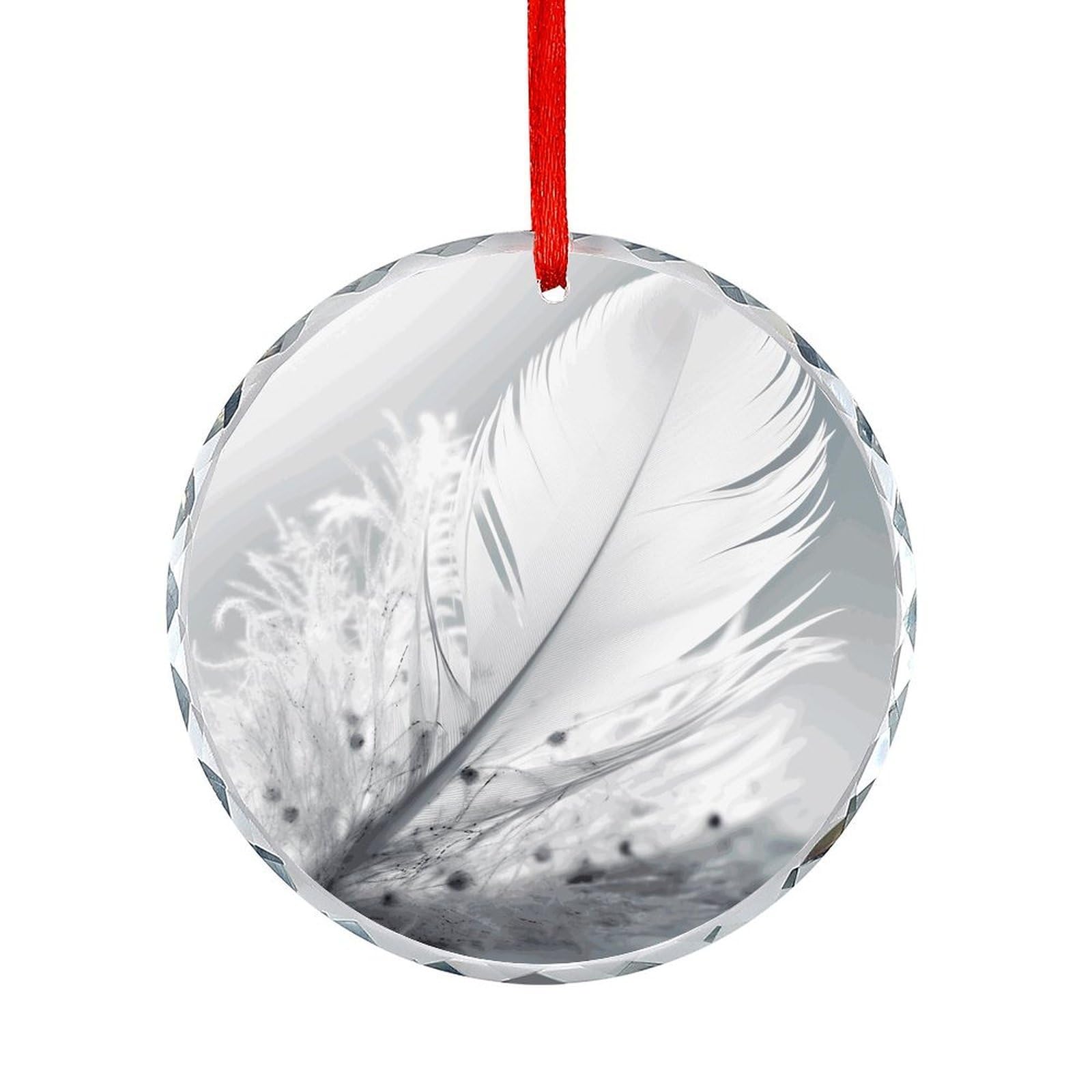 Fodpand Women's Style Fluttering White Feathers Round Glass Ornament Keepsake Gift Exchange Ideas Car Decor,Christmas Ornaments For Tree Window Garden Ornaments