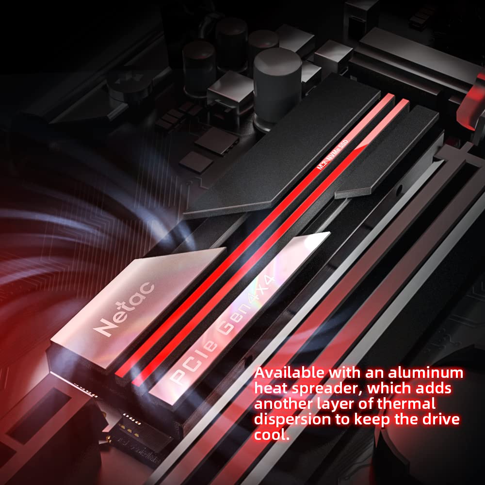Netac NV7000 1TB M.2 NVMe SSD PCIe 4.0 Gen4 x4, Gaming SSD Velocità fino a 7000MB/s con dissipatore in alluminio per computer desktop PS5