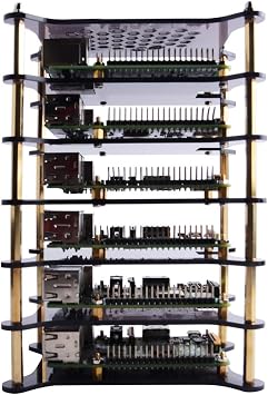 GeeekPi 6-Layers Cluster Case Rack Case with Heatsinks Stackable Enclosure for Raspberry Pi 4/3/2 Model B,Raspberry Pi 3 Model B+ (Brown)