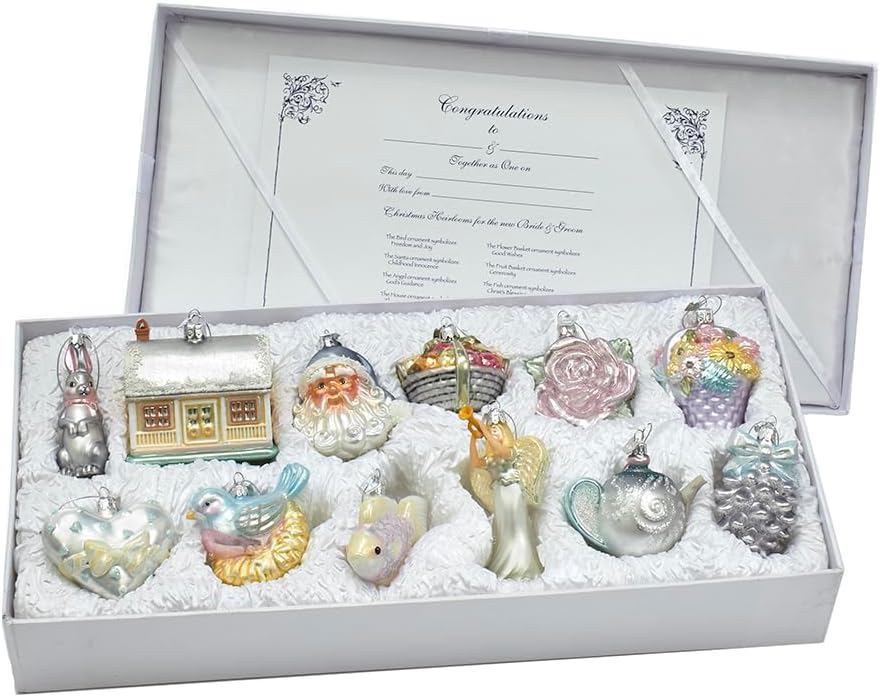 3 to 4.375-Inch Glass Bridal Ornament Set, 12 Piece Set