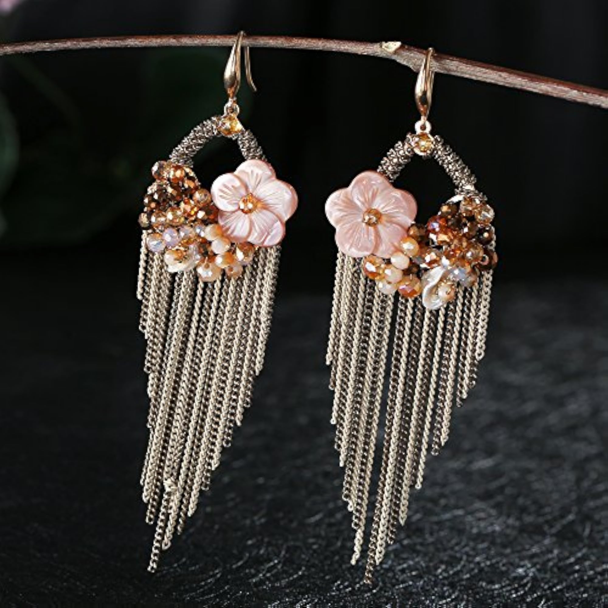 Multicolour Copper Floral Tassel Earrings