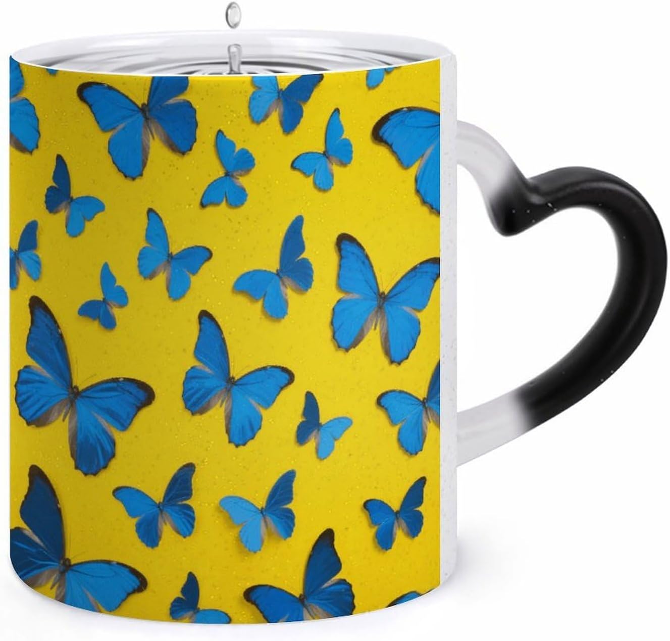 Color Changing Cup with Heart Shape Handle, Yellow Butterfly Float