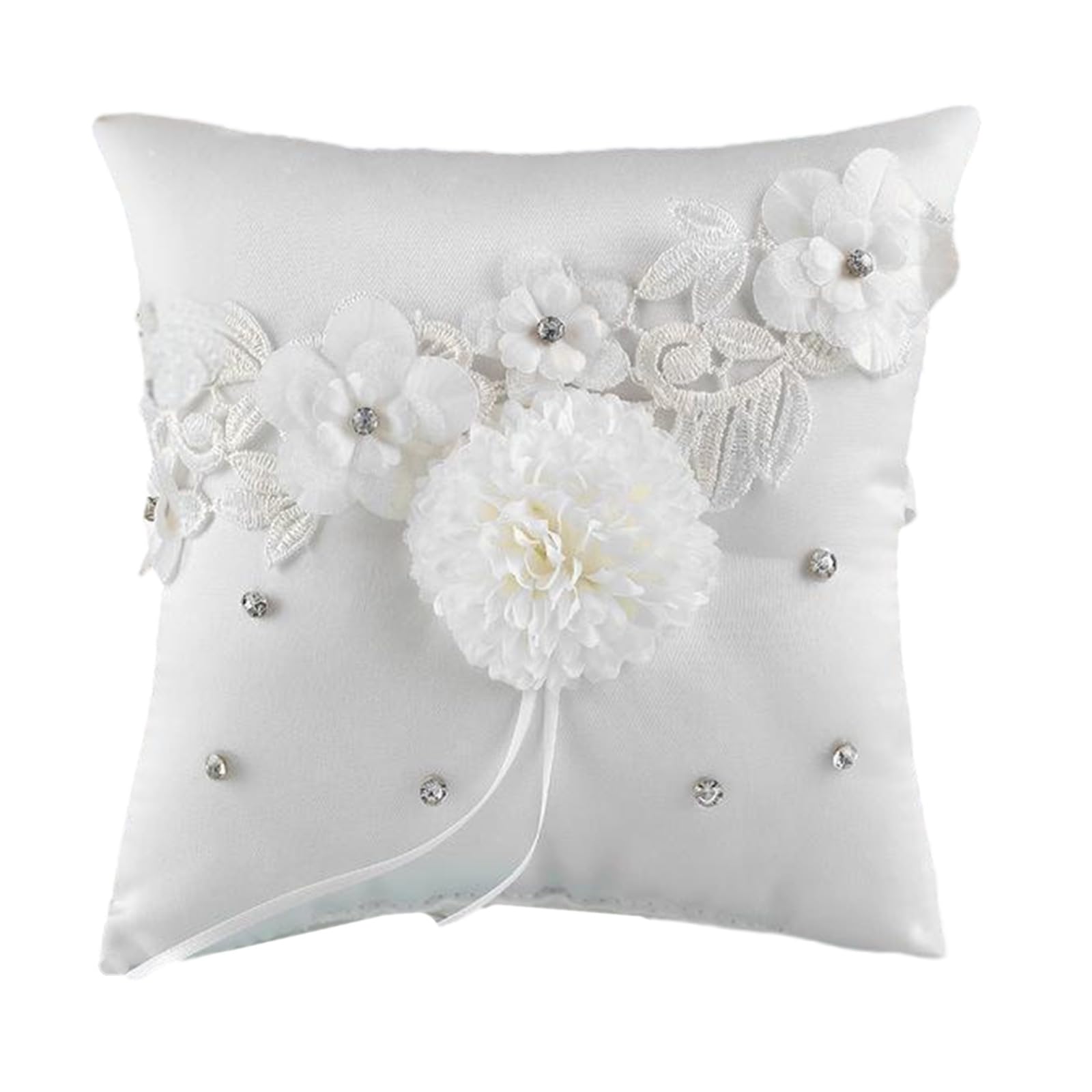JSGHGDF Rhinestone-Studded Wedding Bearer Pillow with Lace Bows, Soft Cushion for Banquets & Commitments Embroidered Wedding Holder Decorative Floral Holder