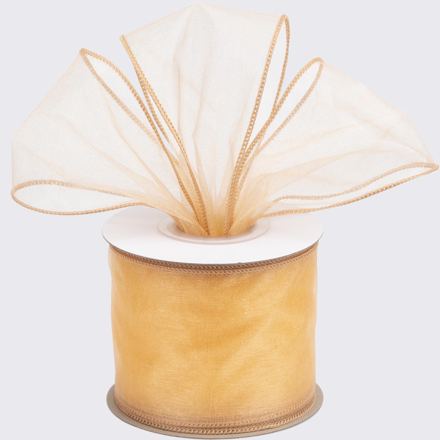Joycrosso 3 Inch Gold Wired Organza Ribbon - 20 Yards Sheer Decorative Ribbon for Gift Wrapping, Wedding Decor, Christmas Tree, Crafts & DIY Projects