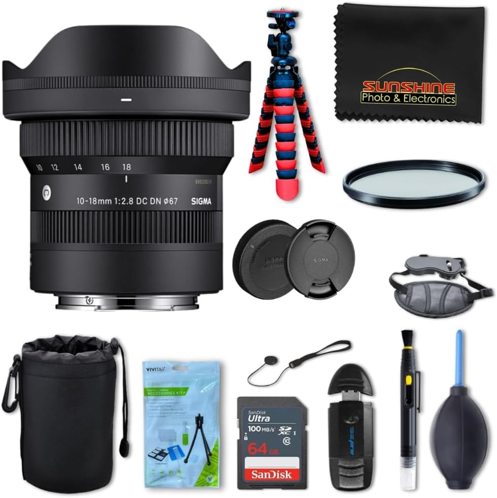 Sigma 10-18mm f2.8 DC DN Contemporary Lens for Sony E with Sunshine Photo Professional Bundle - 4 Years USA Manufacturer Warranty