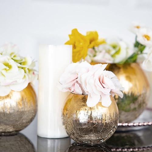 Miniatura 2 de Efavormart - Florero de cristal agrietado dorado de 4 pulgadas, florero de burbujas