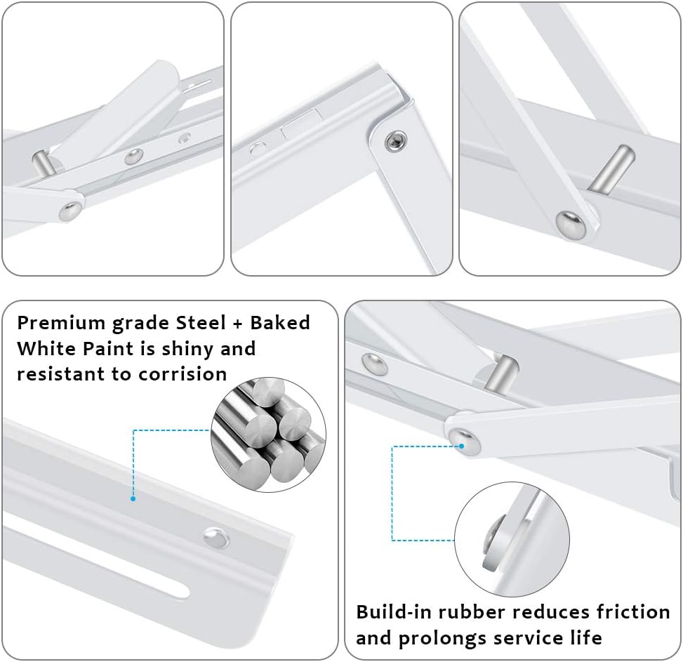 Folding Shelf Brackets 2 Pack,Heavy Duty Triangle Shelf Bracket for Bench Table,Wall Mounted Standing Shelf Brackets for Saving Place,Multi Size, Max Load 100lb (8", White) image 3