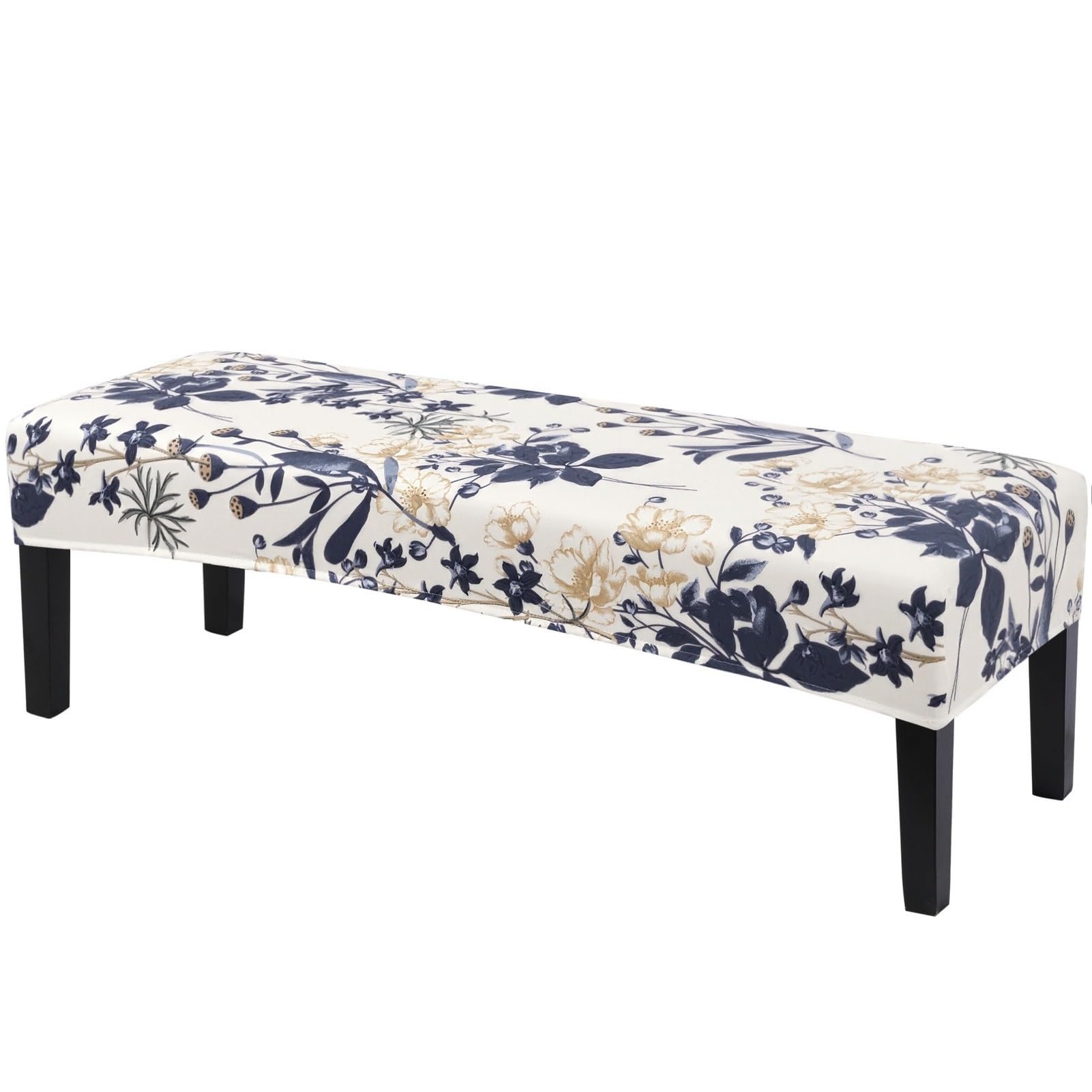 SearchI Dining Bench Cover, Stretch Washable Long Bench Seat Covers, Rectangle Dining Table Bench Slipover for Dining Room, Living Room, Kitchen(Blue Flower)