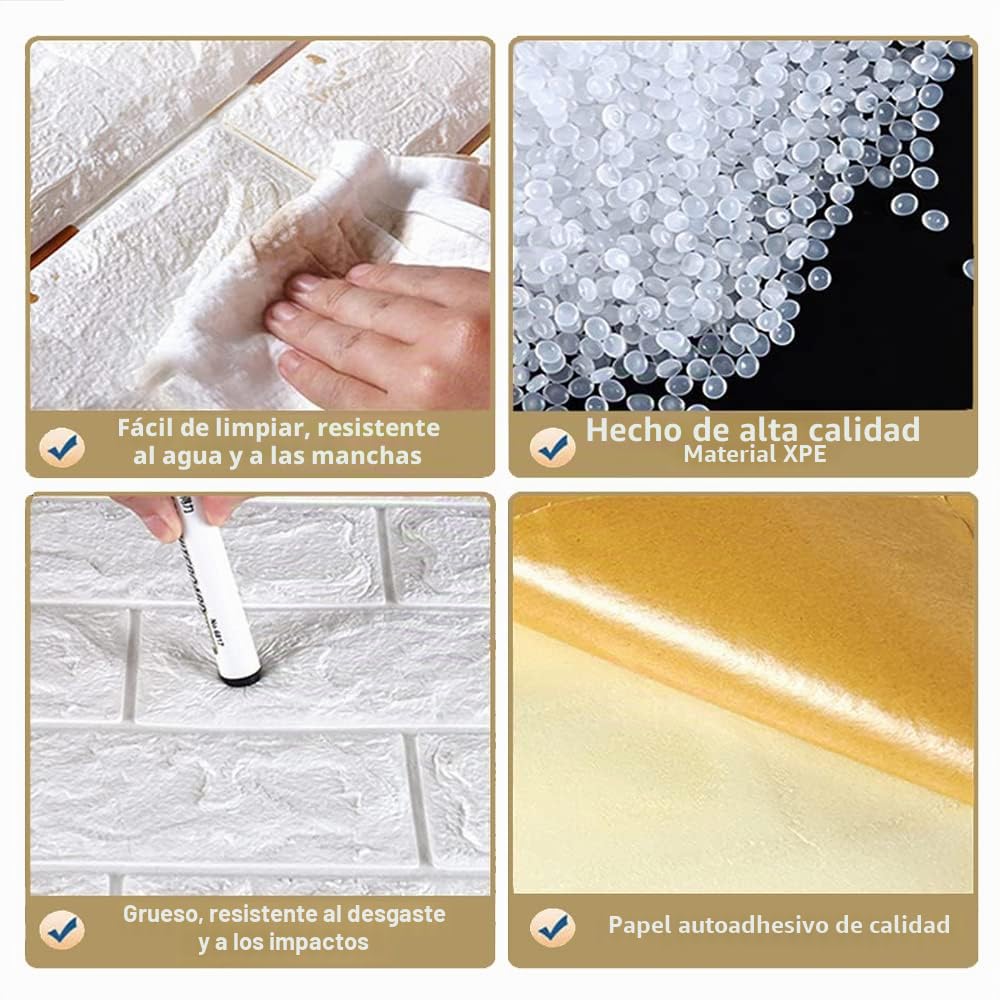 Papel Pintado Autoadhesivo 3D Pared - Efecto Ladrillo de Piedra, Impermeable Grueso Pegatina de Pared, Espuma de Polietileno, para Cuarto de Baño, Dormitorio y Cocina (Blanco, 0.7m x 20m)
